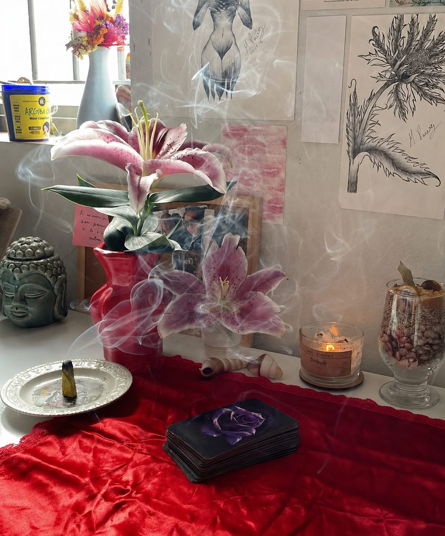 Altar com baralho de Maria Mulambo